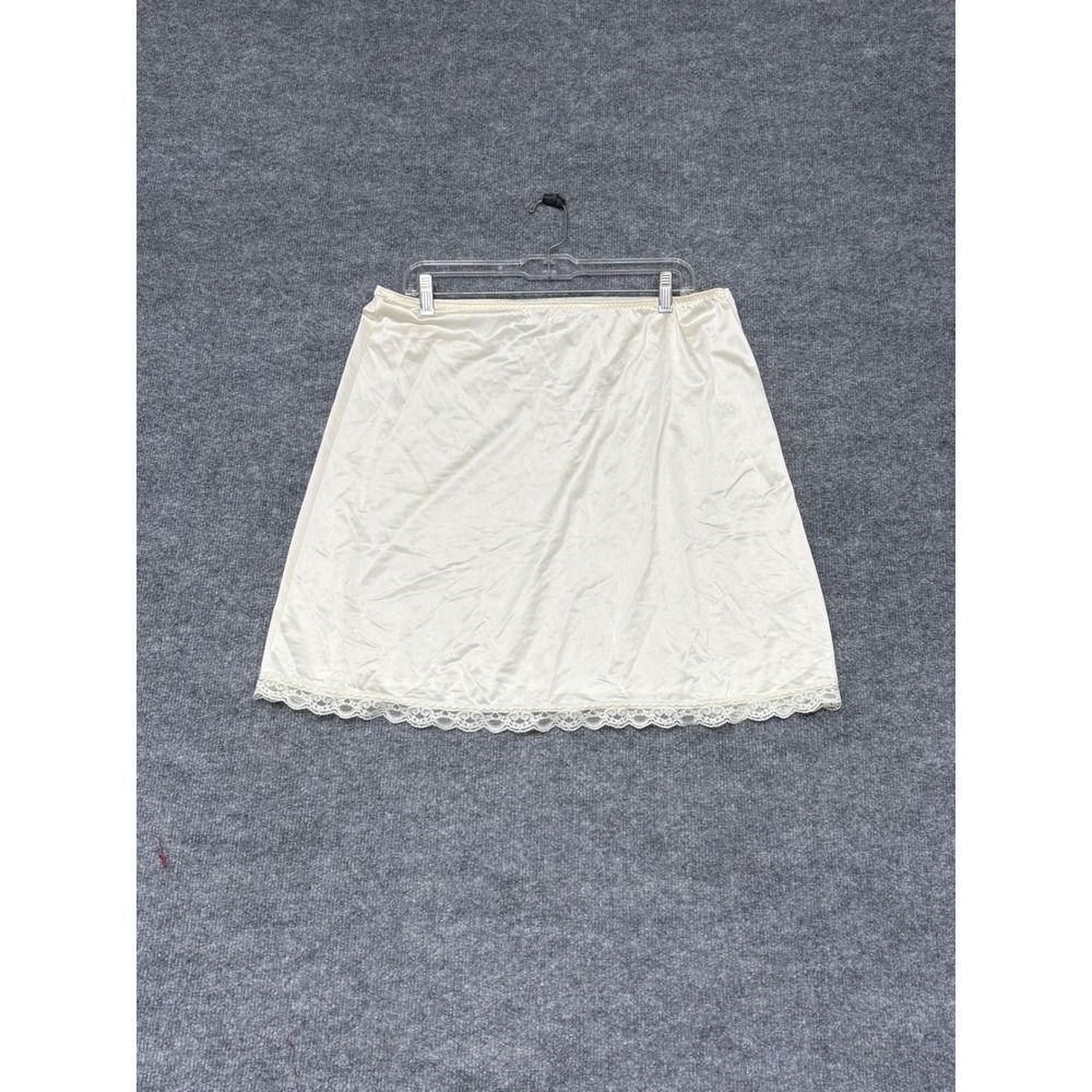 Vintage Deena Ivory Lace Trim Half Slip Skirt Large 100% Antron Nylon Made USA